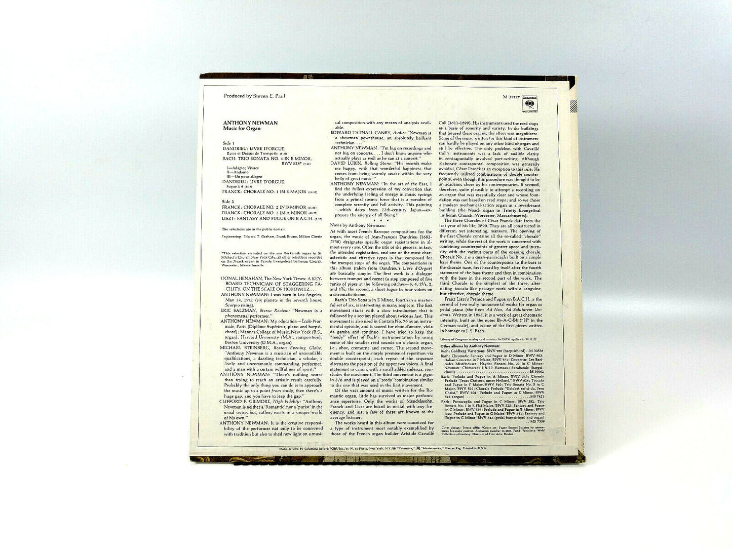 Anthony Newman, Bach*, Franck*, Liszt*, Dandrieu* - Music For Organ M31127 LP 